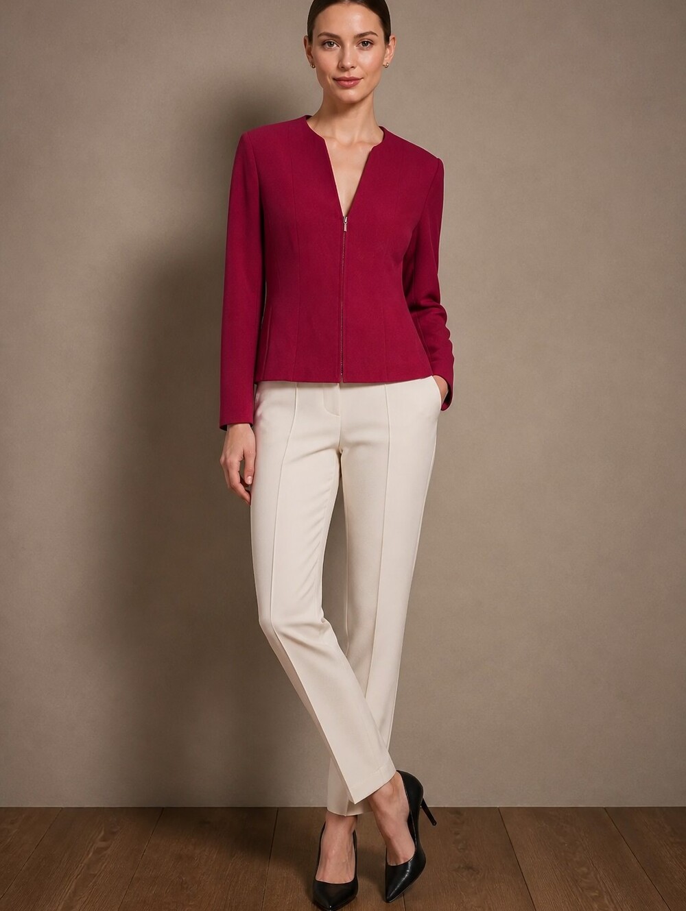 Kate Landry Zip-Front Blazer in Berry Red Size 10